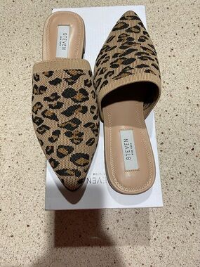 STEVEN NEW YORK  Leopard Knit Pointed Toe Slip-On Mules - Tan & Black